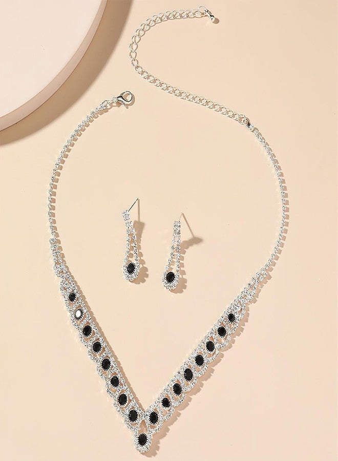 ANUFER Women's Zircon Rhinestones 4 Pieces Jewelry and Clutch Purse Set for Wedding Prom Evening Party SN0708187-2 Black-A - Image 2